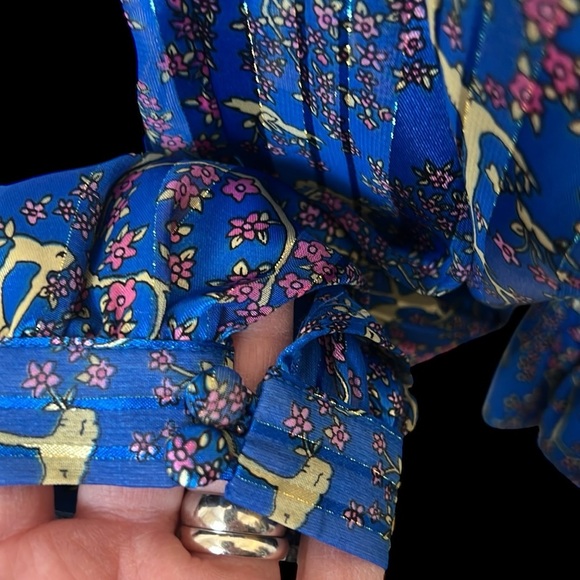 NWT Free People Blue Metallic Print Semi-Sheer Peplum Blouse Small Reg. … - Picture 4 of 11